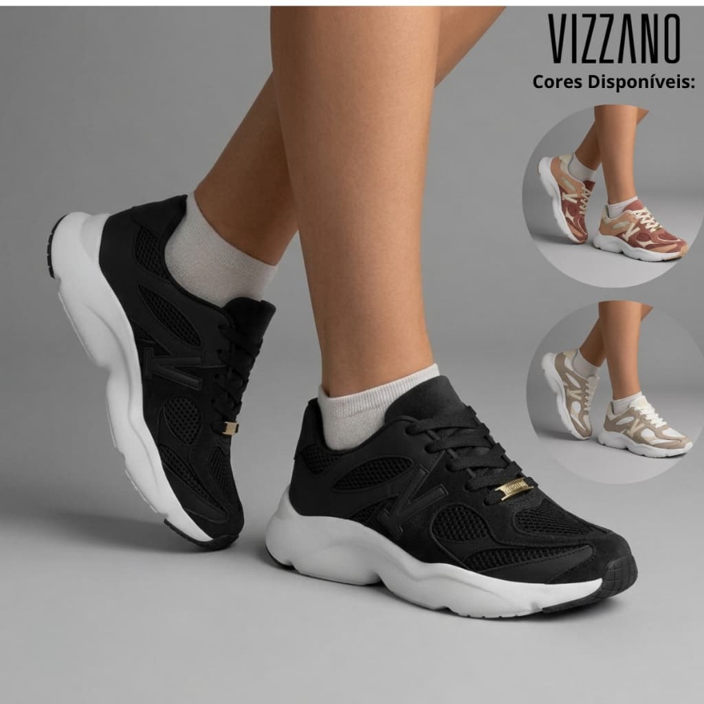 Tênis Vizzano Feminino Chunky Sneaker Macio Estiloso Moderno Conforto Dia a Dia Plataforma Original