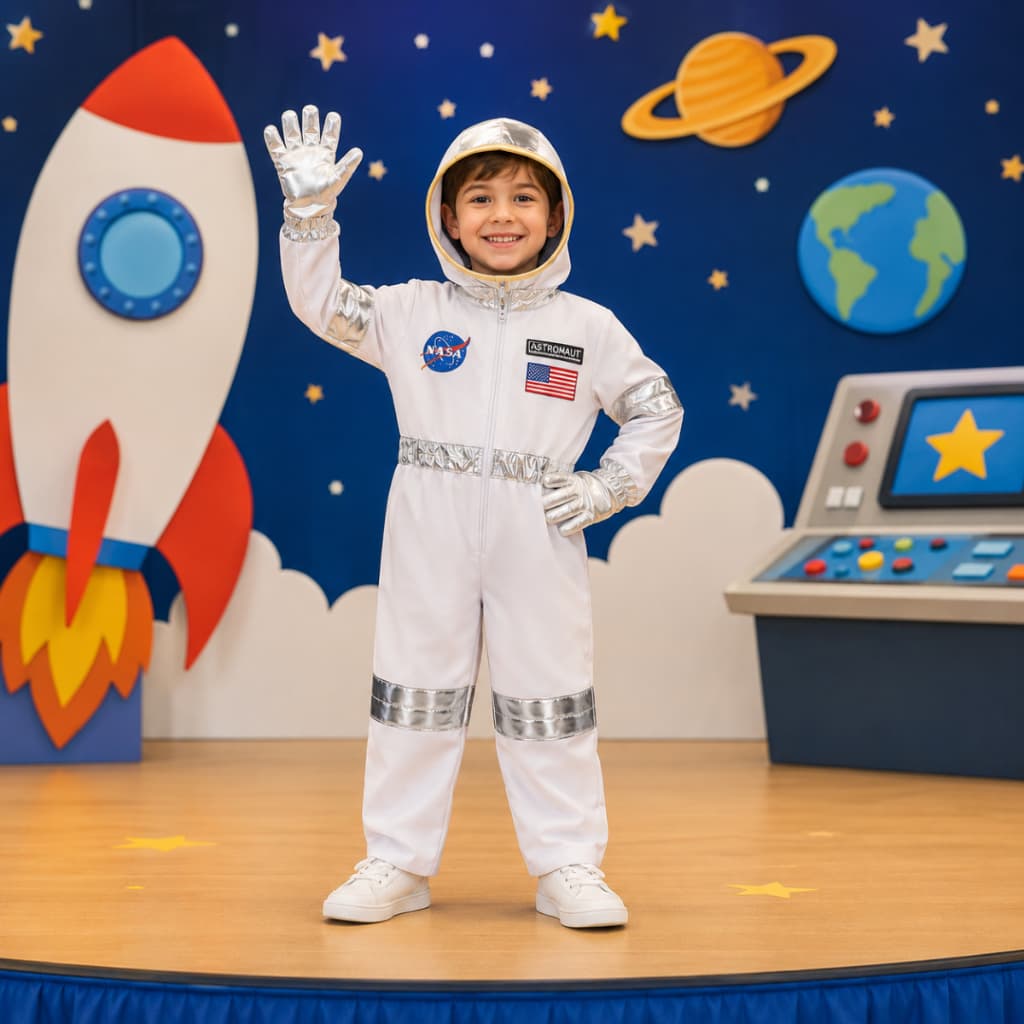 Fantasia Astronauta Infantil Luxo Completa Macacão Capacete Luvas Completa Nasa Lua Aniversário Crianças