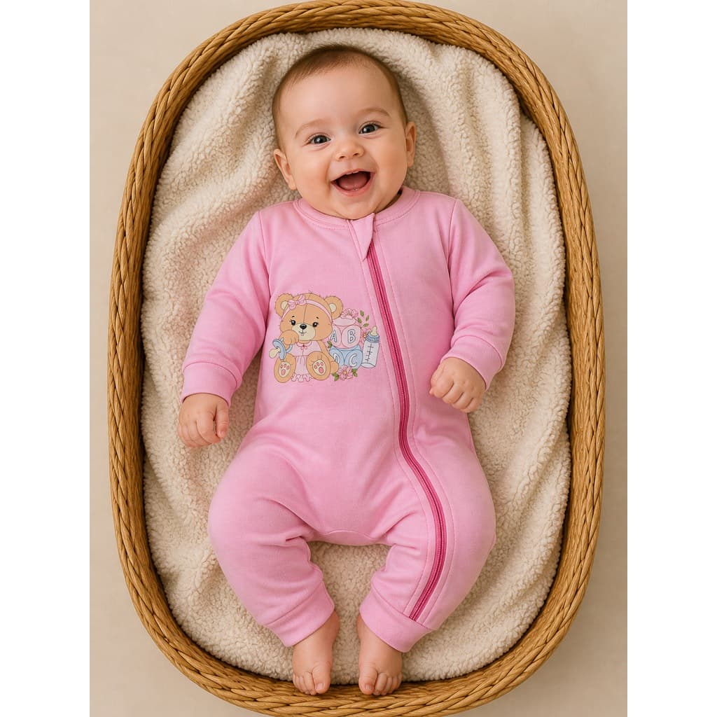 Macacão Bebê Ursinhos ABC Menino/Menina em Suedine 100% Algodão Aprender com Conforto e Muito Amor!