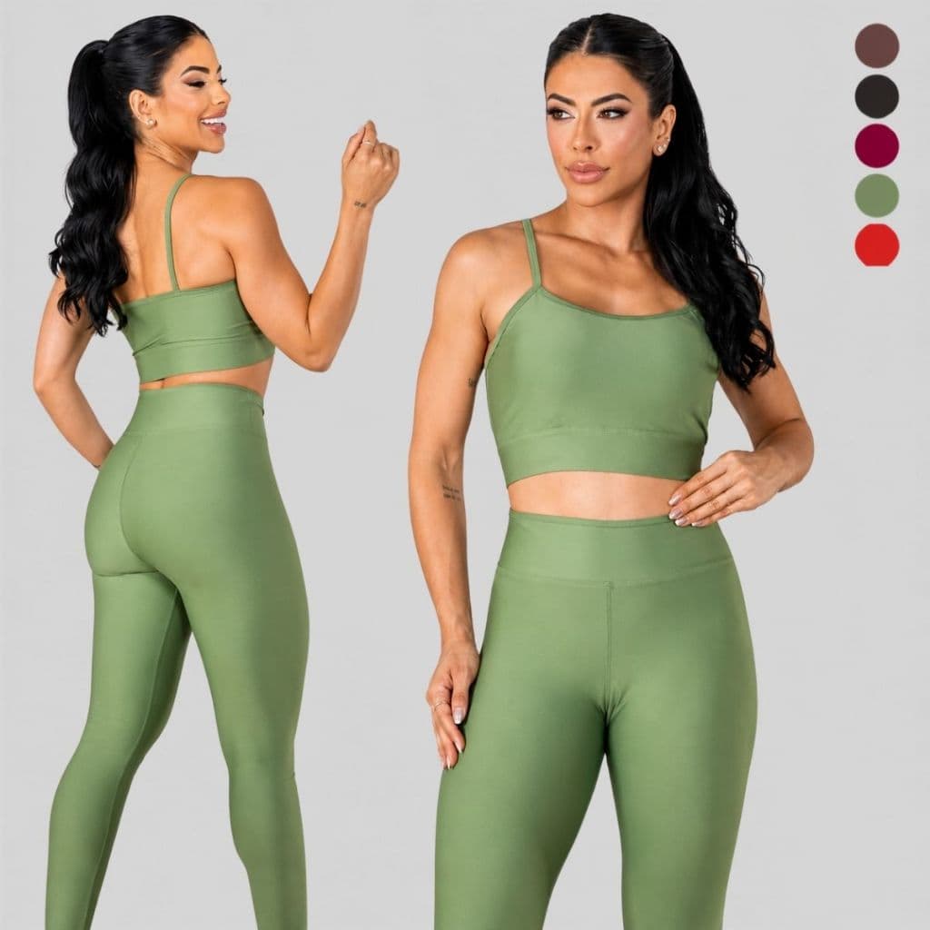 Conjunto Fitness Feminino Top Alça Fina e Calça Legging Cintura Alta Suplex Academia