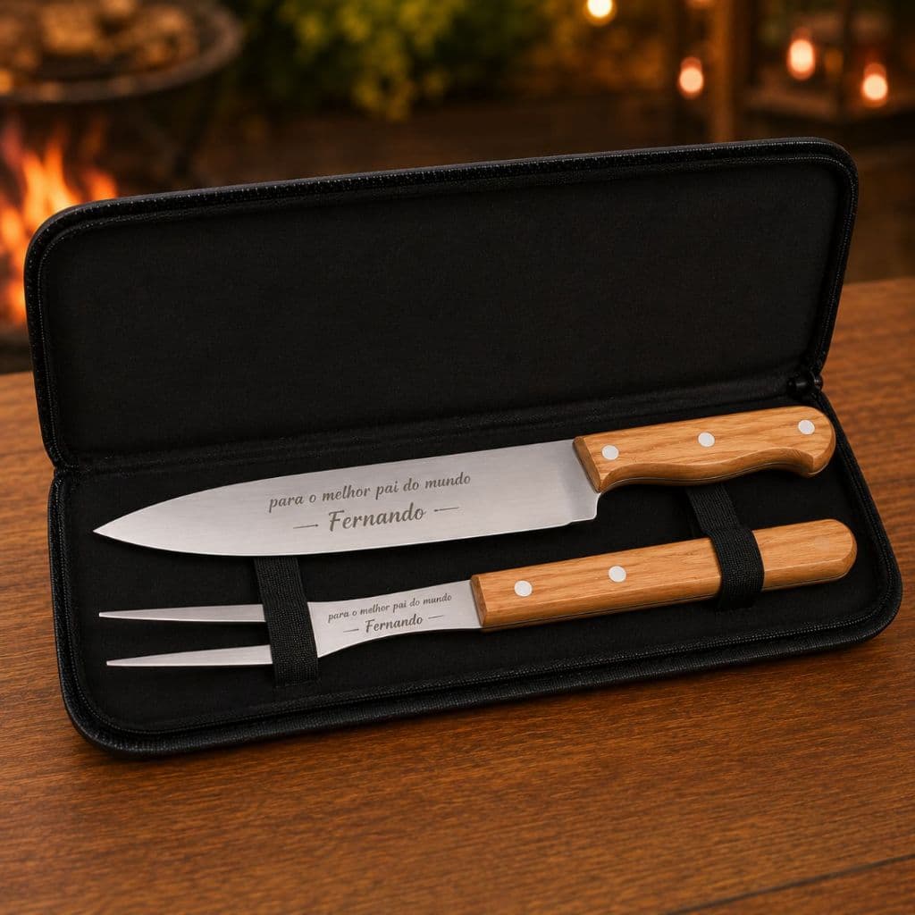 Kit Churrasco Faca e Garfo Personalizados c/ Nome Time Logo
