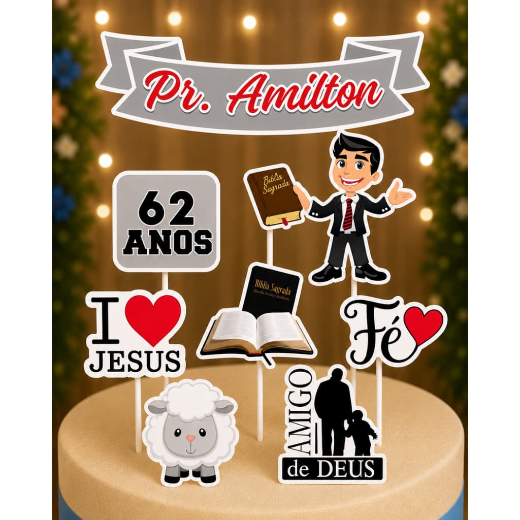 Topo de Bolo Topper Personalizado com Nome e Idade Pastor Pastora ENVIO RÁPIDO