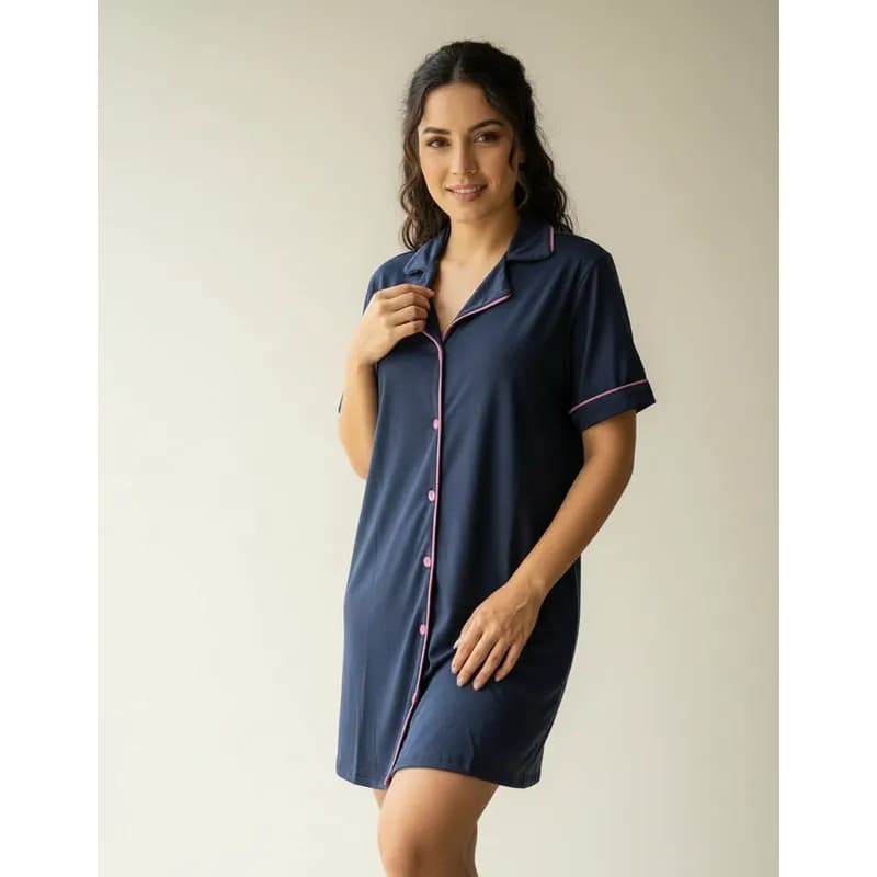 Camisola Manga Curta Com Botões que Abrem de Dormir Chemise Modelo Americano Amamentação Malha fresca