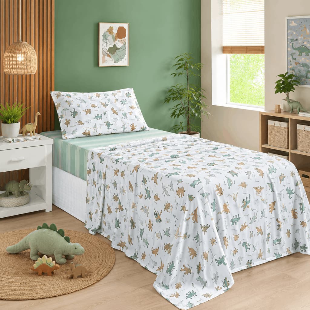 Jogo Cama Solteiro Kids 200 Fios 3 Peças Percal Estampado Infantil Lençol Com Elástico Toque Macio