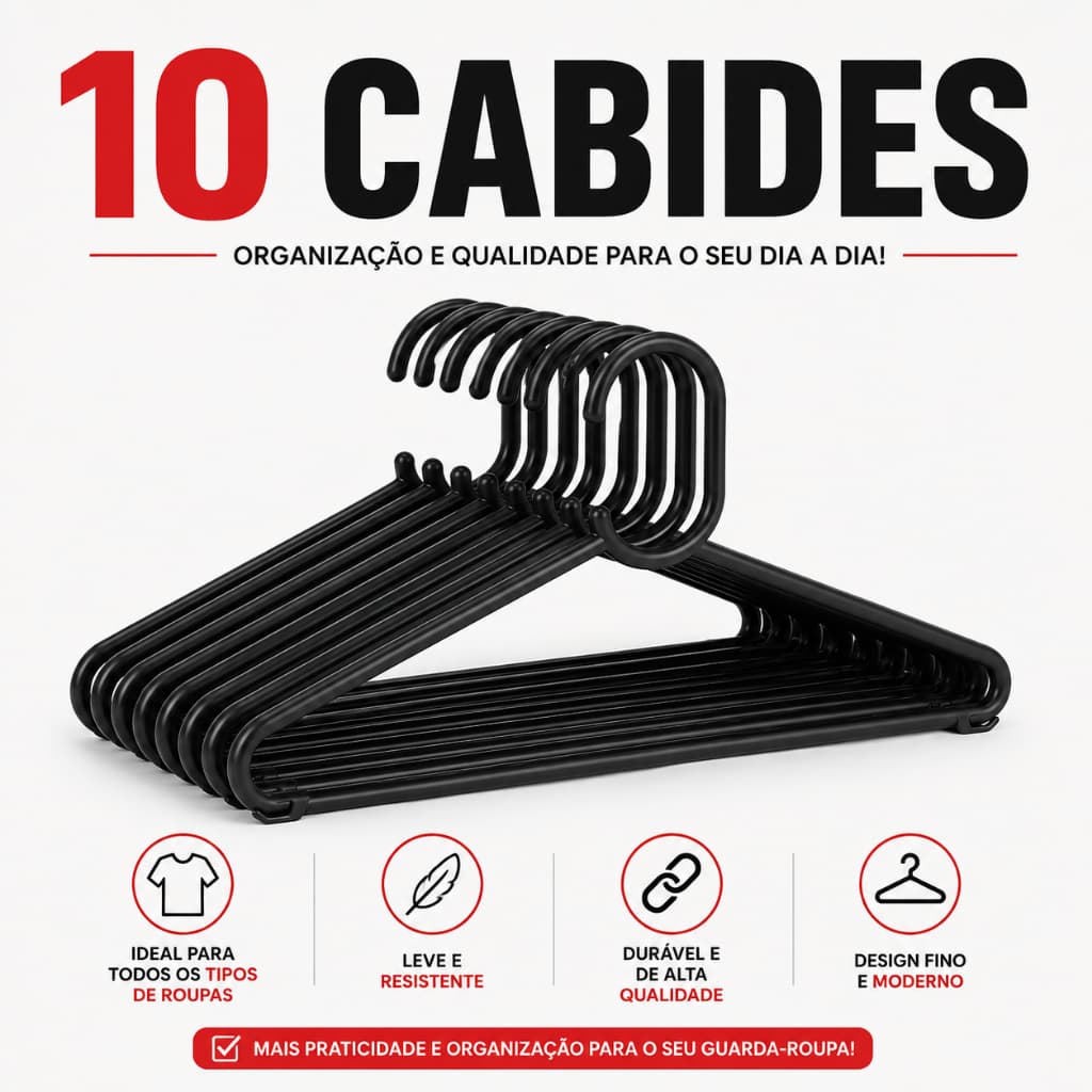 Cabide Adulto Preto Kit  60 - 50 -30 - 20 - 10 - Direto da Fábrica