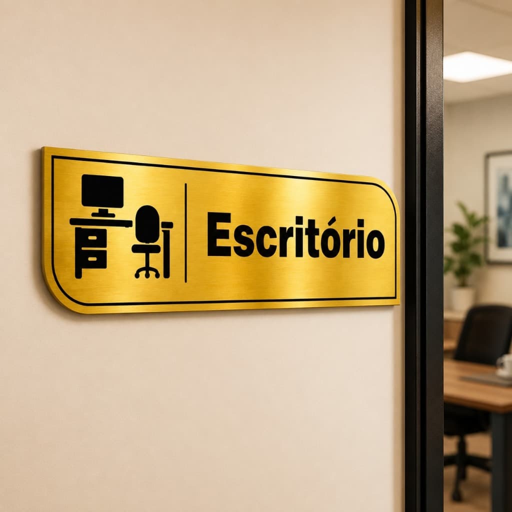 Placa Escritório em Acrílico 30x10cm Dourada Prata ou RosE