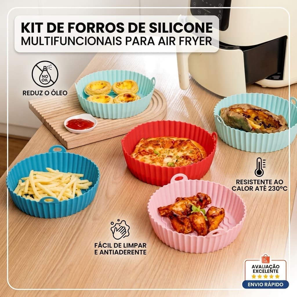 Kit 2 Forma Assadeira Para Fritadeira Air Fryer Em Silicone Flexível Lavável 20 cm