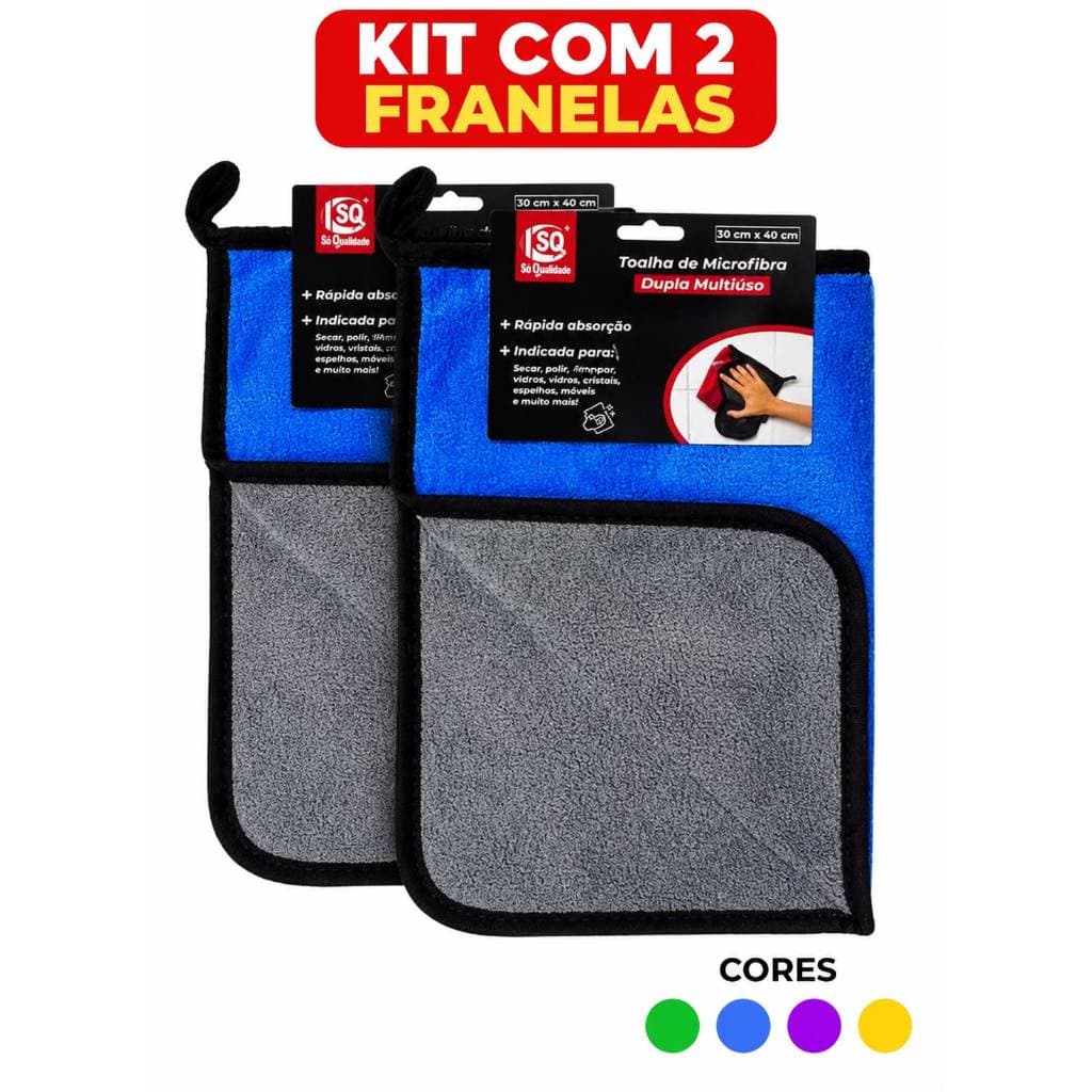 Kit com 2 Flanelas de Microfibra Dupla Face Premium 30x40 cm Alta Absorção e Multiuso