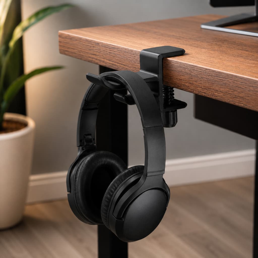 Suporte de Mesa para Fone de Ouvido com Fixação por Rosca | Organizador para Escrivaninha e Home Office