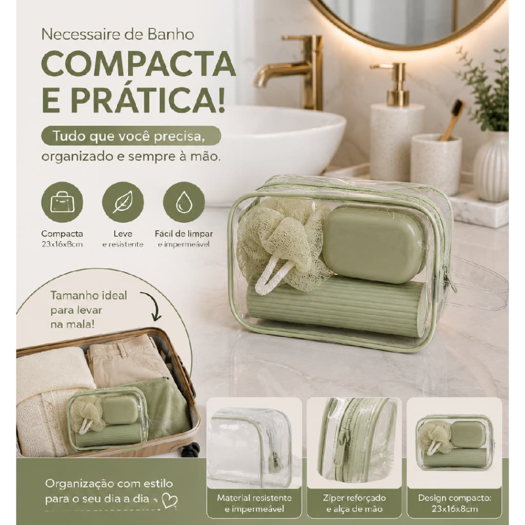 Kit Necessaire Viagem Porta Escova Bucha Saboneteira