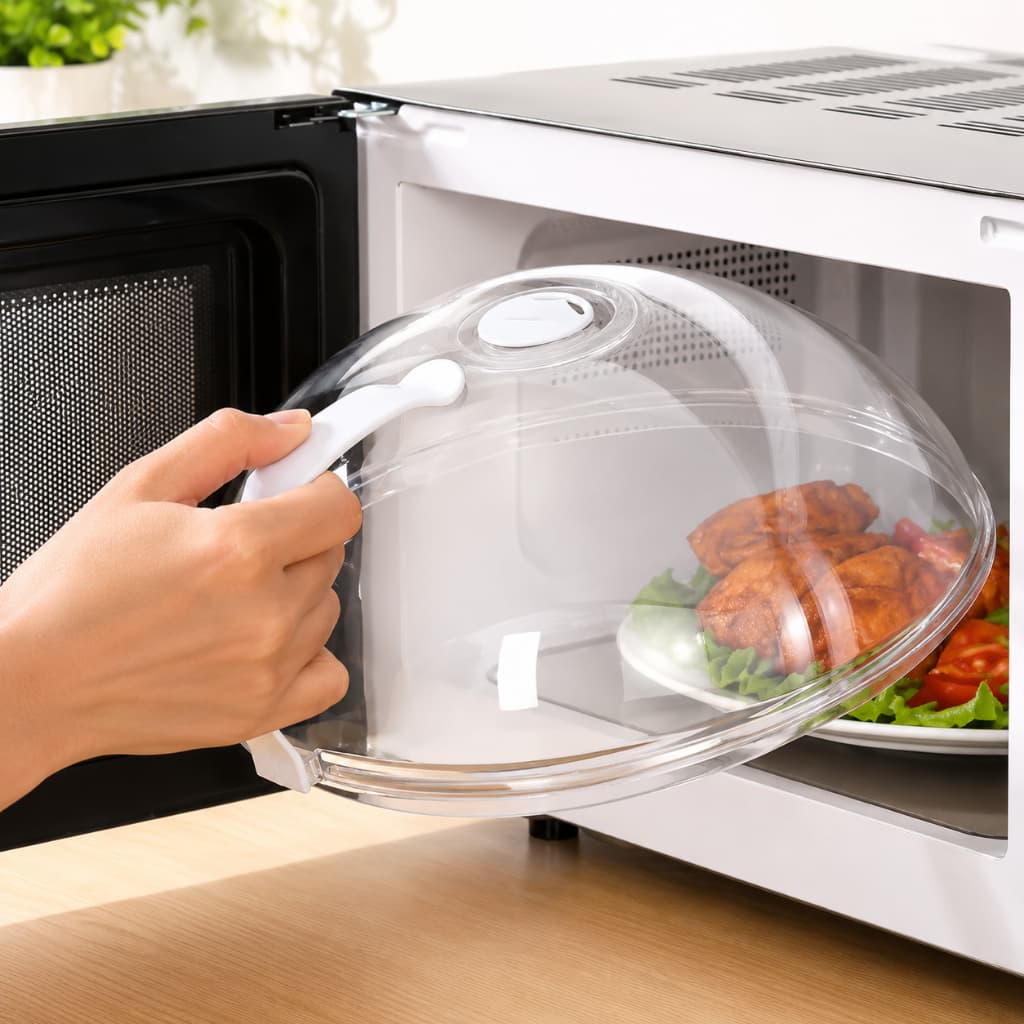 Tampa De Microondas Para Alimentos Com Válvula e Alça De Plastico 9x25,5cm Diâmetro