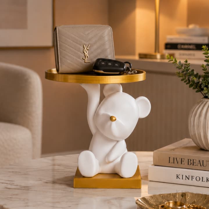 Urso Porta Chaves Porta Objetos  Suporte alexa , Decorativo Organizador Mesa Entrada Sala Quarto Luxo Moderno