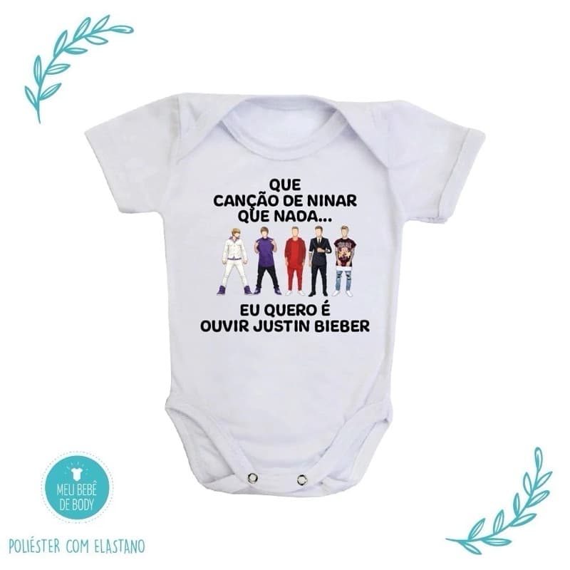 Body de Bebê Divertido Quero Ouvir Justin Bieber