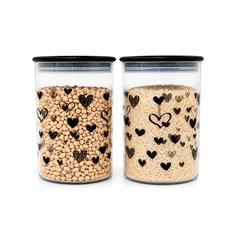 Kit Com Dois Potes Herméticos de Acrílico Decorados de 1000ML