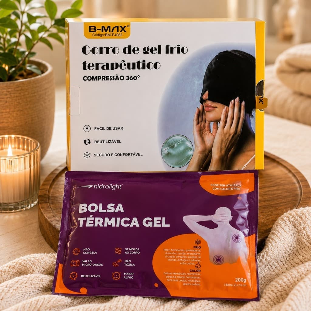 Kit Terapia Quente e Fria | Gorro de Gel para Enxaqueca + Bolsa Térmica Gel Reutilizável