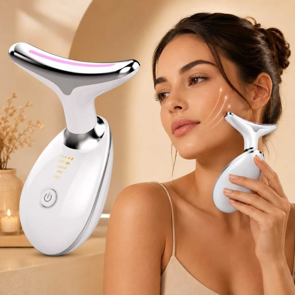 Massageador Facial EMS com Luz LED Tratamento Facial Rejuvenescimento Lifting Anti Rugas Firmador de Pele Limpeza Facial