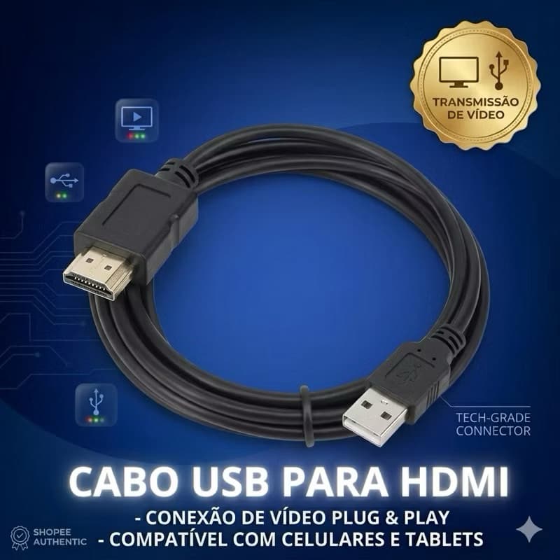Cabo USB Para HDMI 1 Metro Compatível Com Projetor Monitor TV Notebook Windows Transmissão de Vídeo