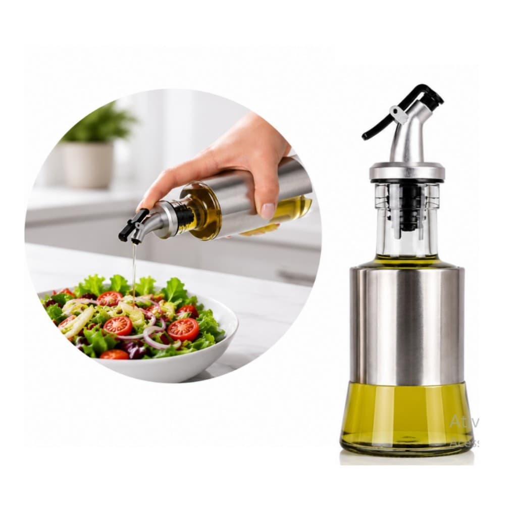 Garrafa Galheteiro de vidro com proteção de metal com Dosador Azeite - Vinagre - 250ML