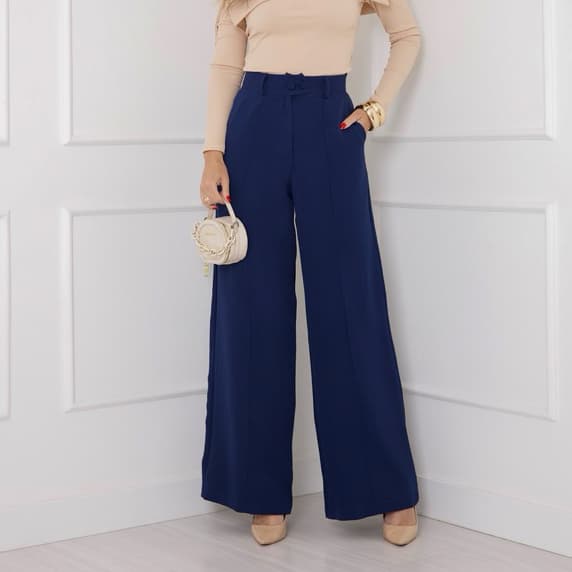 Calça Pantalona Social  feminina De Alfaiataria Cintura Alta com Cós de Dois Botões COD104
