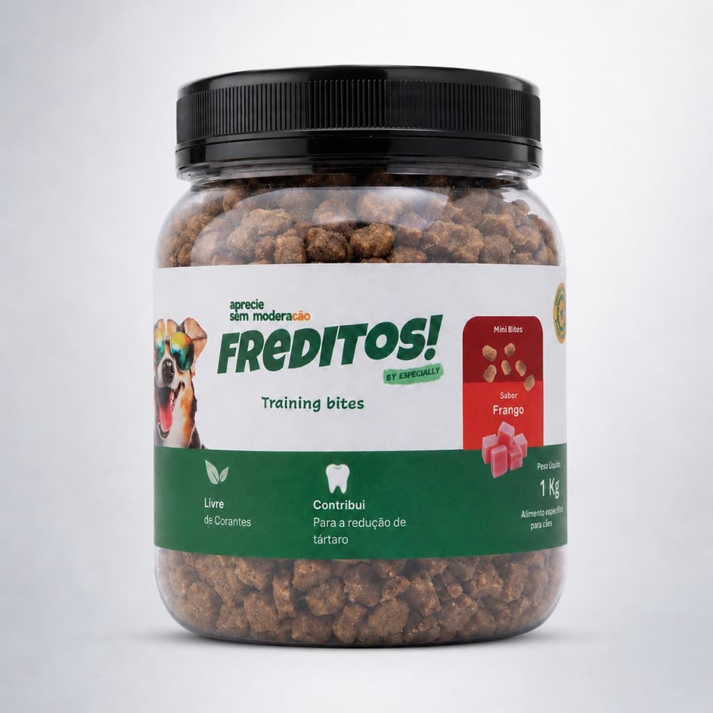 Snack Freditos Para Cães Petisco Mini Bites Sabor Frango Pote 1kg