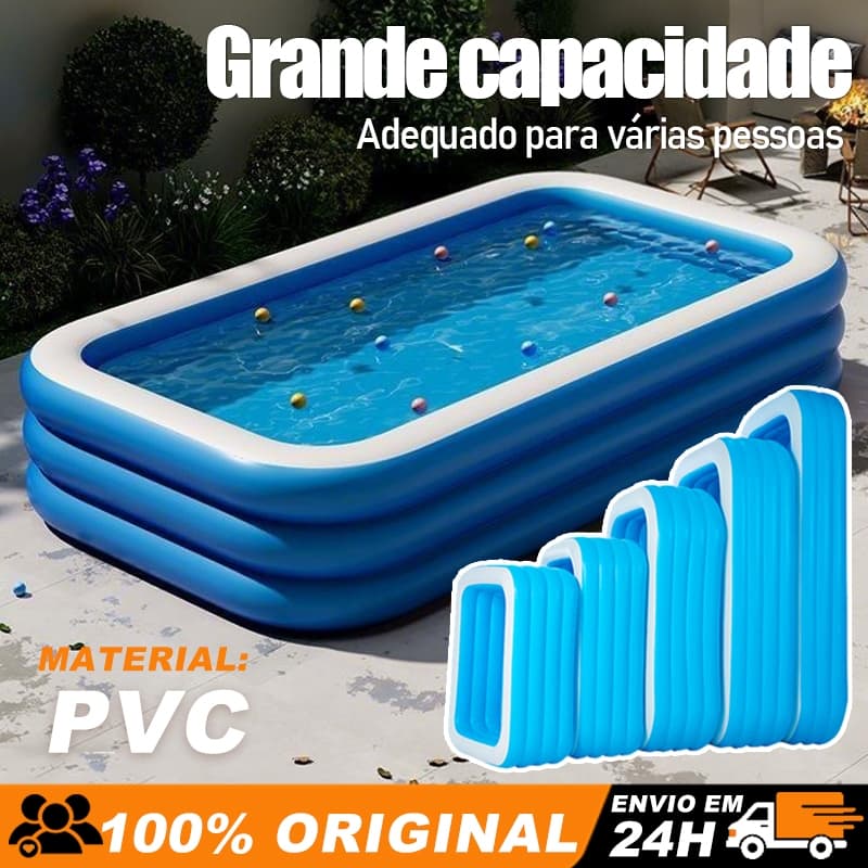 Piscina Inflável Retangular 150 cm a 305 cm PVC Resistente para Quintal Diversão em Família no Verão