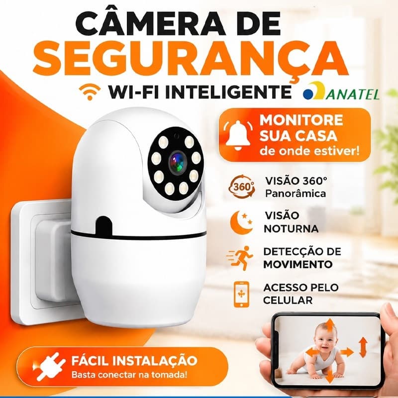 Câmera de Monitoramento Interno 3MP com Plugue WiFi 1080P 360 Câmera IP Infravermelho P07