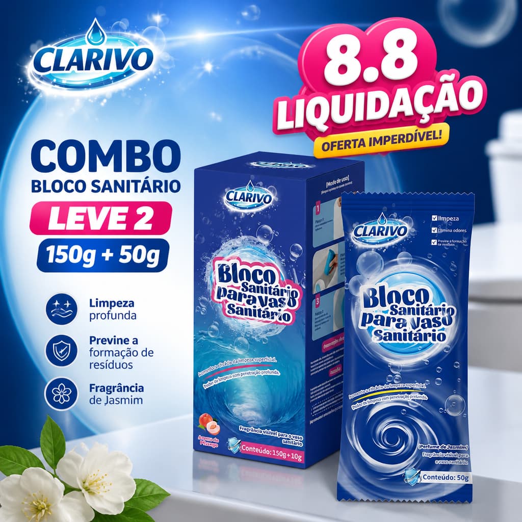 CLARIVO Kit Bloco Sanitário para Vaso 150g + 50g Limpeza Higiene Controle de Odores