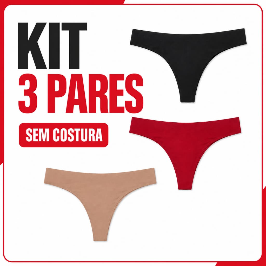 Kit 3 Calcinhas Fio Dental Sem Costura Feminina Tamanhos P ao GG