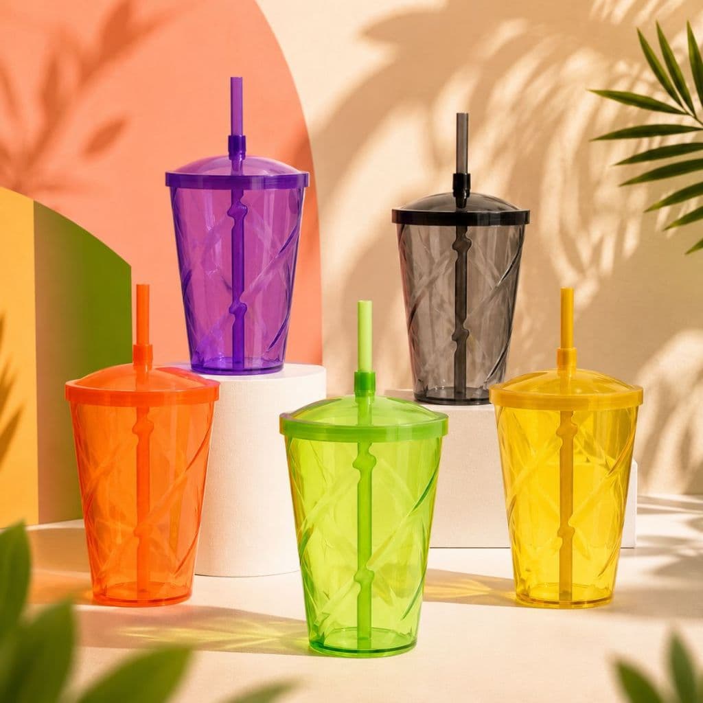 20 Copos Twister Com Canudo E Tampa Liso Ideal para Drinks e Festas Aniversário Chá de Bebê | Ideal Para Personalizações