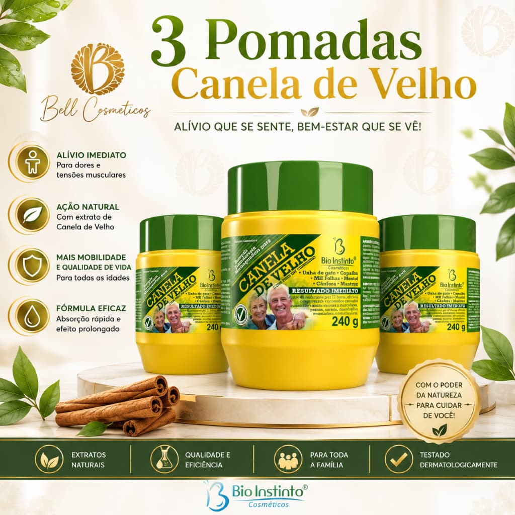 Kit 3 Unidades Pomada Massageadora Canela de Velho 240g Bio Instinto