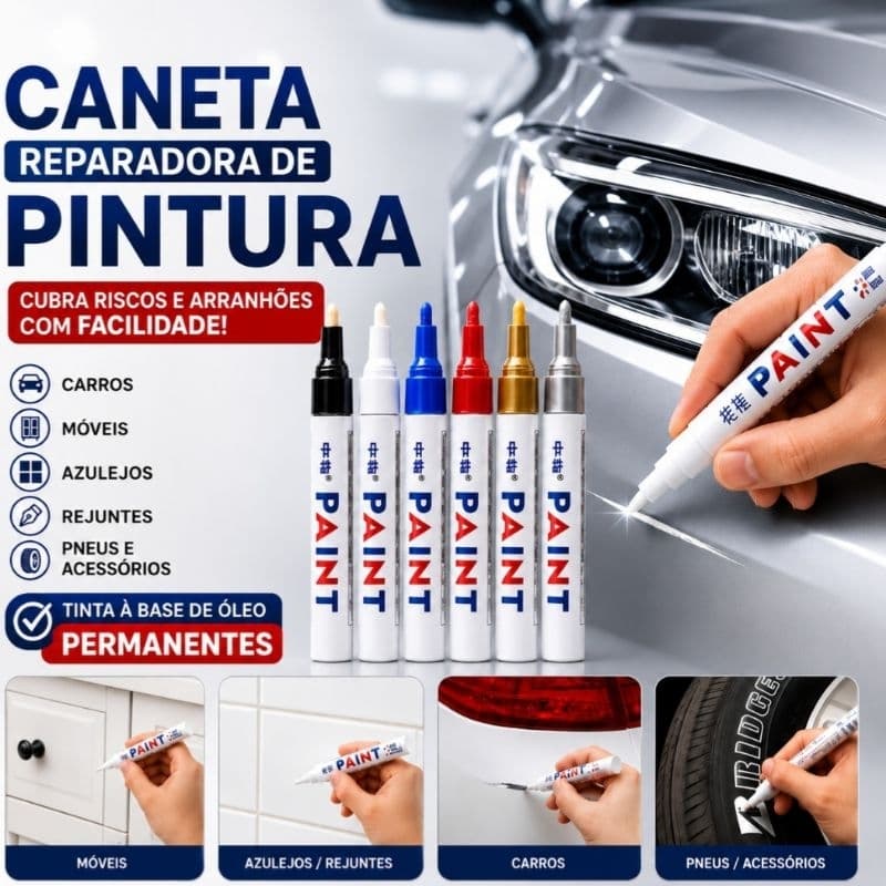 Caneta Paint Reparadora de Pintura Permanente Tira Riscos Pintura Automotivo, Móveis, Piso, Azulejo, Metal