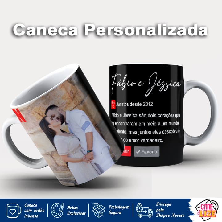 Caneca Porcelana Personalizada Netflix com Foto + Nome + Mensagem | Presente Romântico para Casal • Namorados • Amigos