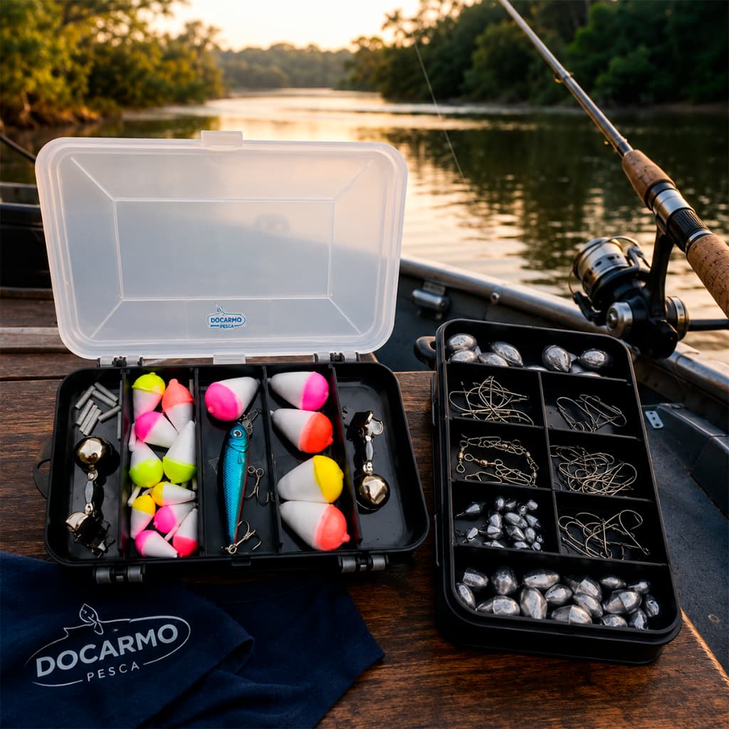 Kit Pesca Completo 119 Acessórios Estojo Anzóis Chumbadas Boias Isca Acessório Pescaria