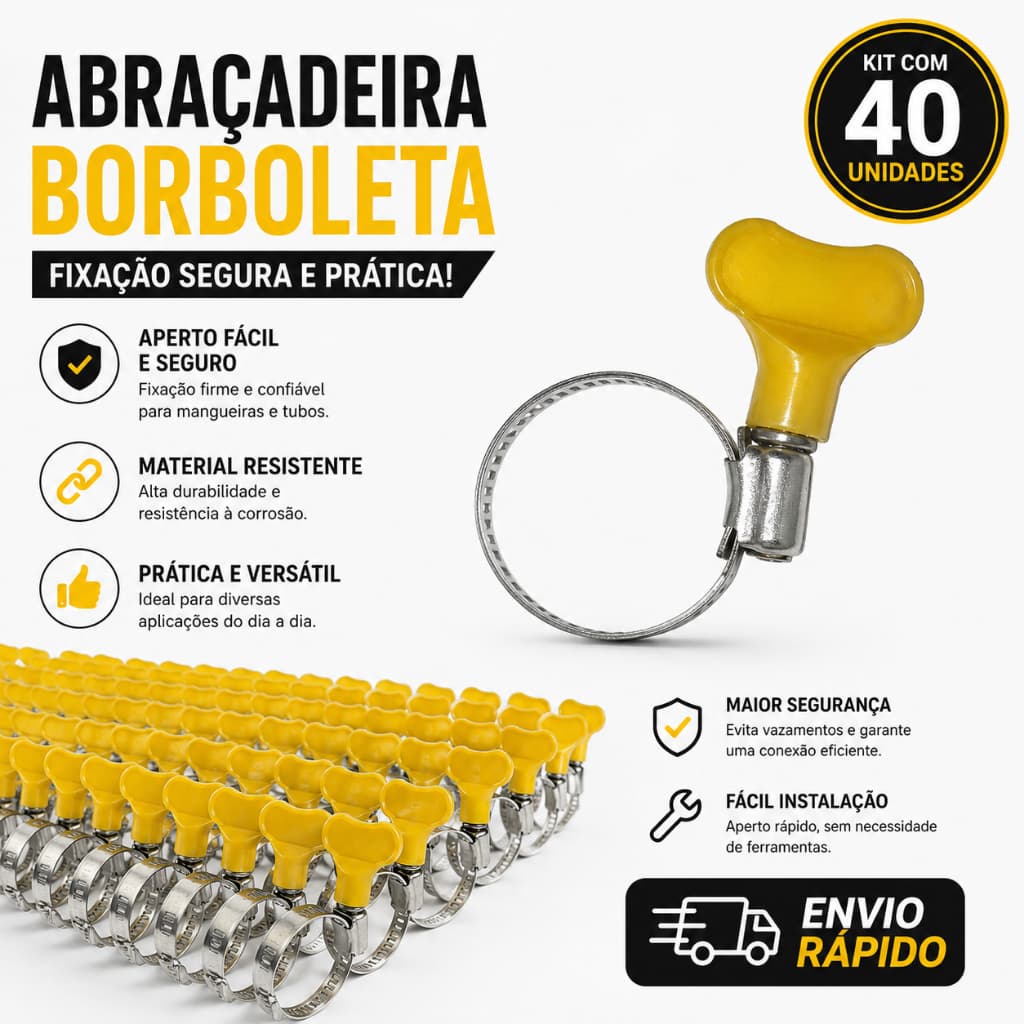 ABRACADEIRA AMERICANA DE INOX BORBOLETA 3/4 REFORCADA E RESISTENTE 40 Abraçadeiras Americana  Mangueiras E VARIÁVEIS