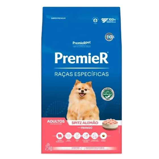 Ração Premier Raças Específicas Cães Adultos Spitz Alemão Frango 7,5kg