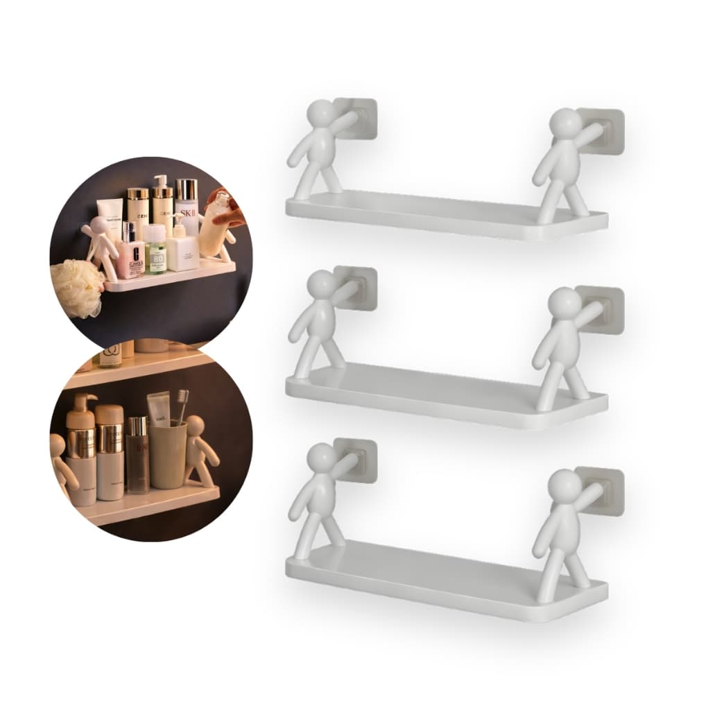 Kit 3 Prateleiras Banheiro Bonequinho Multifuncional Decoração para Casa Banheiro Quarto Suporte