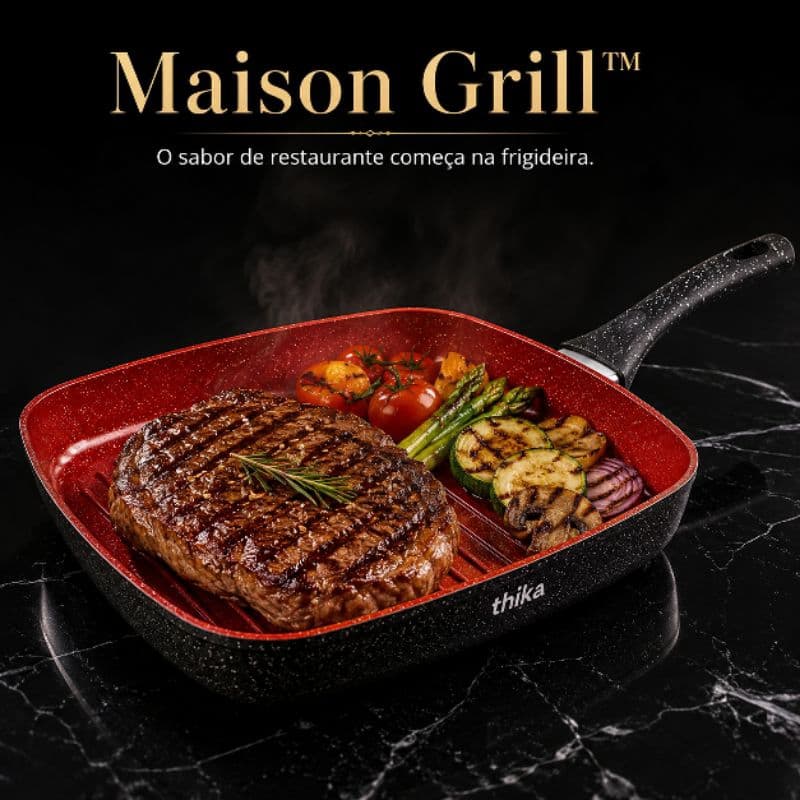 Frigideira Grill Quadrada 24cm Antiaderente Stone Compatível com Indução Gás Elétrico Maison Grill™