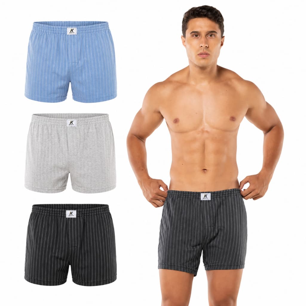 Kit 3 Samba Canção Algodão Poliéster Listrada Abertura Frontal Keeper Cores Sortidas