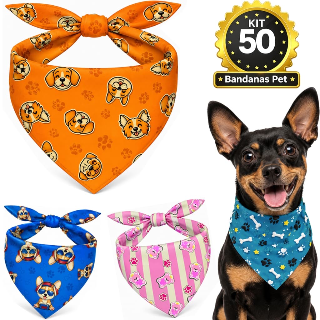 Kit Bandana Pet Banho e Tosa Lenço Cachorro Pet Shop Premium Atacado