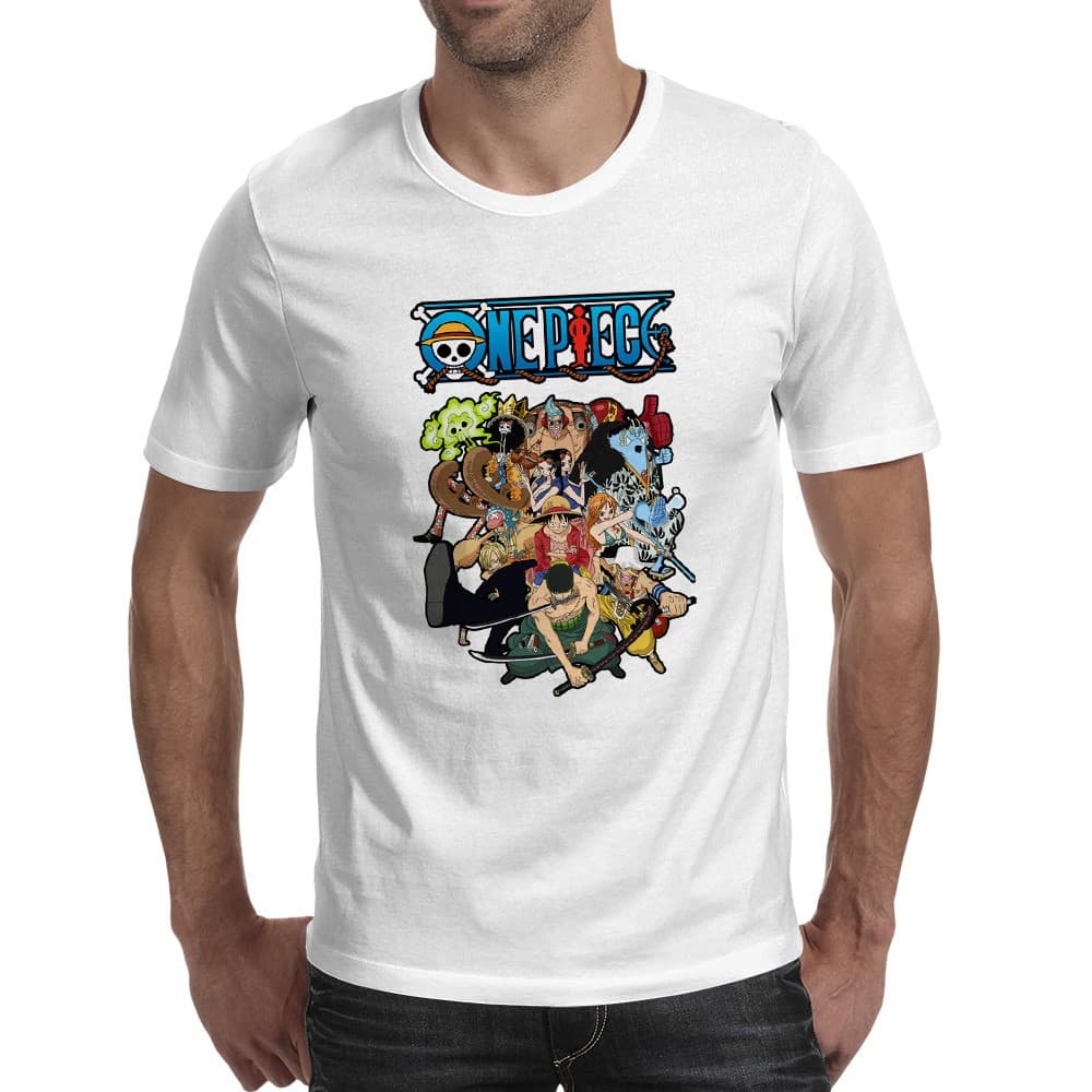Camiseta unissex gola redonda manga curta, estampa criativa com personagens do anime clássico One Piece