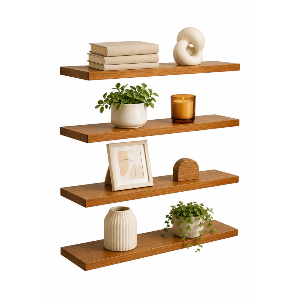 Kit 4 Prateleiras MDF Madeirado 60x25 50x10 40x10 30x10 20x10cm Decoração Sala Quarto Banheiro Cozinha 15mm