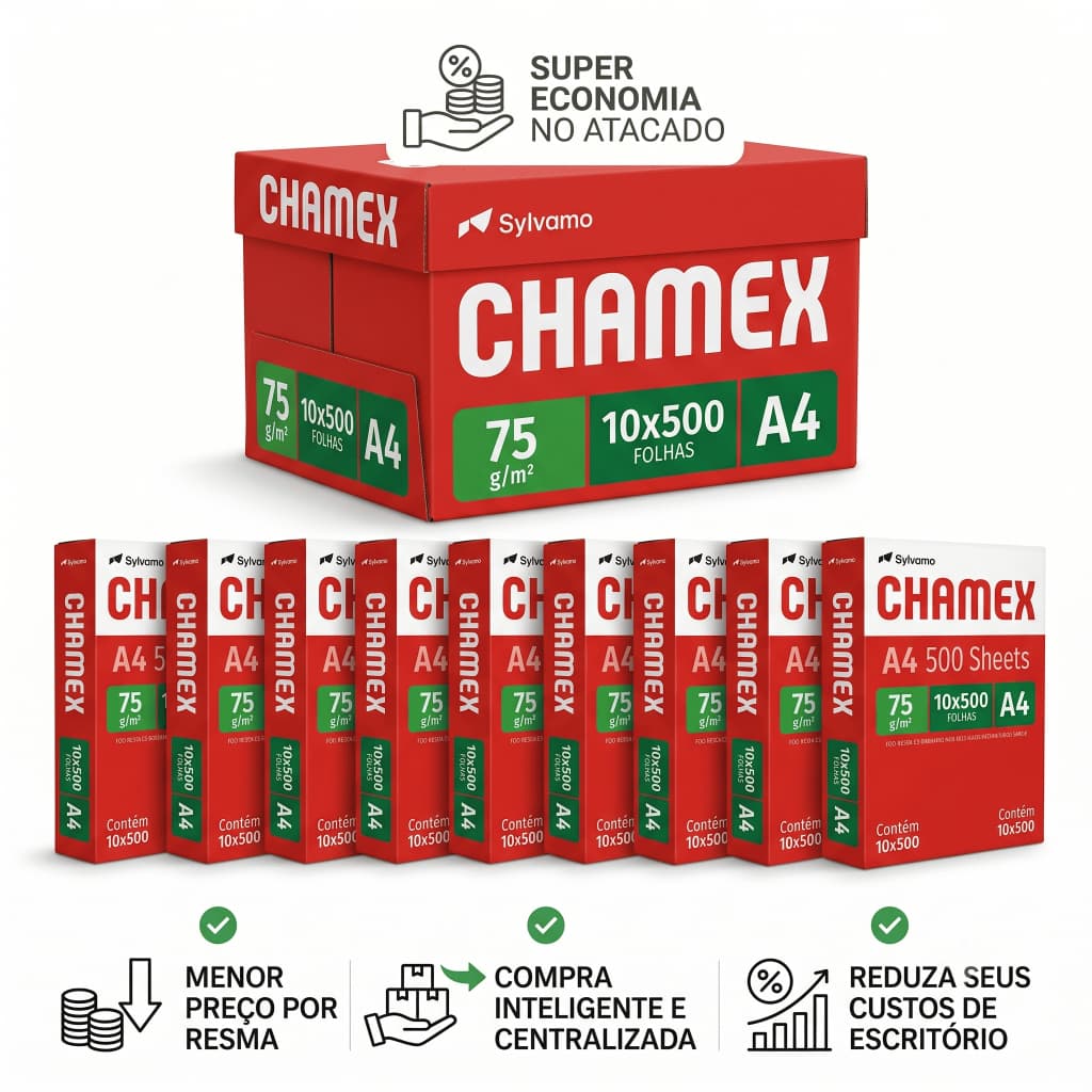 Papel Sulfite A4 Chamex 75g Caixa com 10 Resmas 5000 Folhas Original Escritório Escola Impressora e Xerox