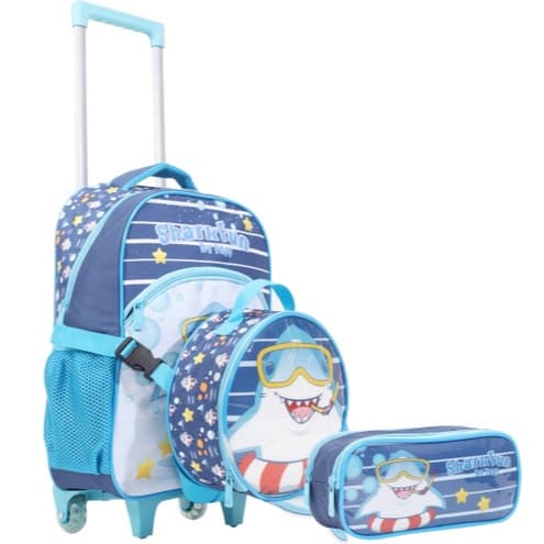 MOCHILA DE RODINHA KIT 3 PEÇAS BABY SHARK TUBARAO SHARKFUN YEPP