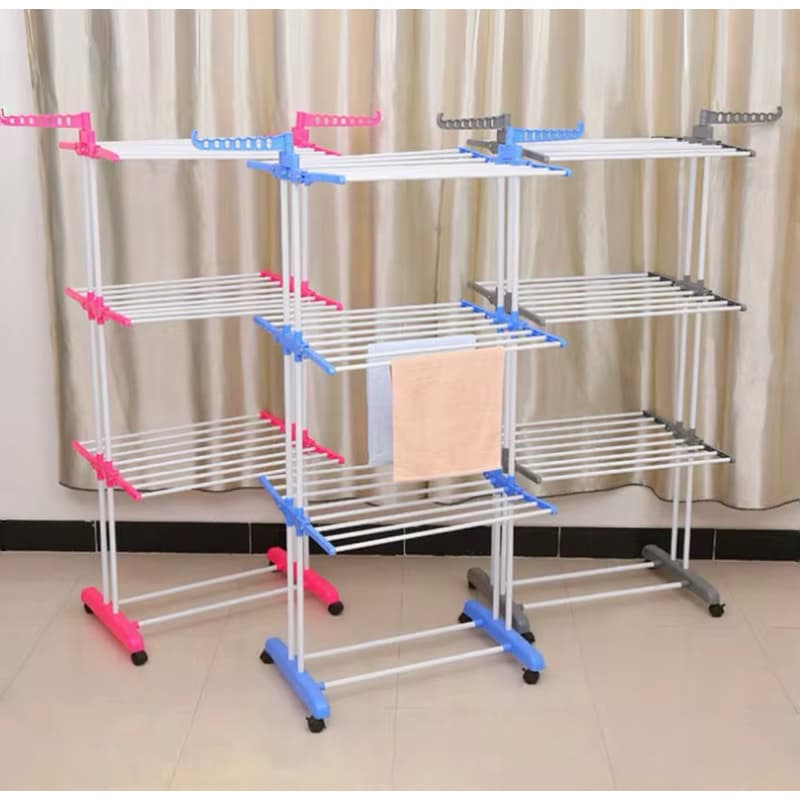 Varal de Roupa de Chão Dobrável Multifuncional com Rodinhas - Praticidade e Mobilidade Azul