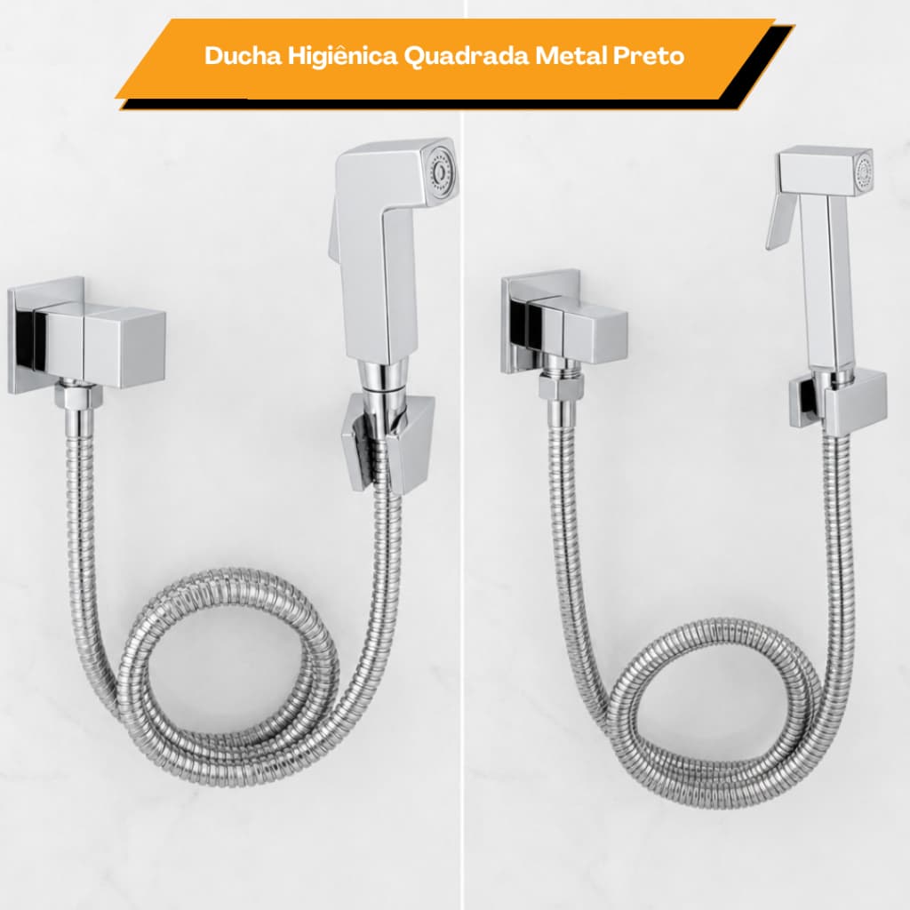 Ducha Higiênica Completa Quadrada Cromada Metal 1/4 De Volta 1/2''