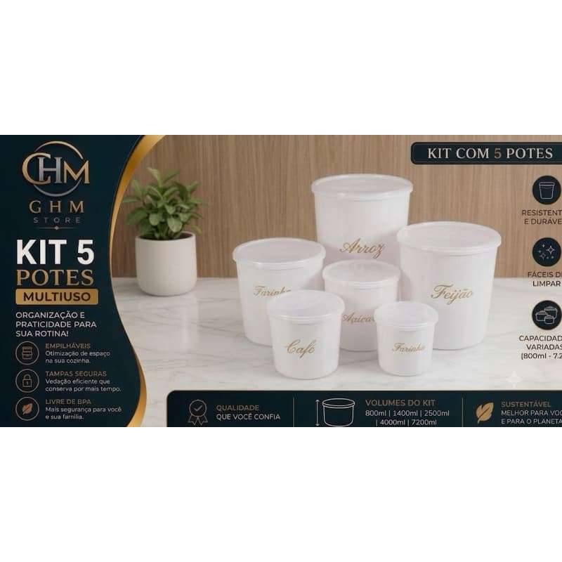 Kit Mantimentos Hermético Premium 5 Peças – GHM Store
