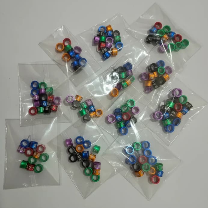 Anilhas coloridas Periquitos 4mm, Numeradas sem ano, Fechadas para anilhar filhotes