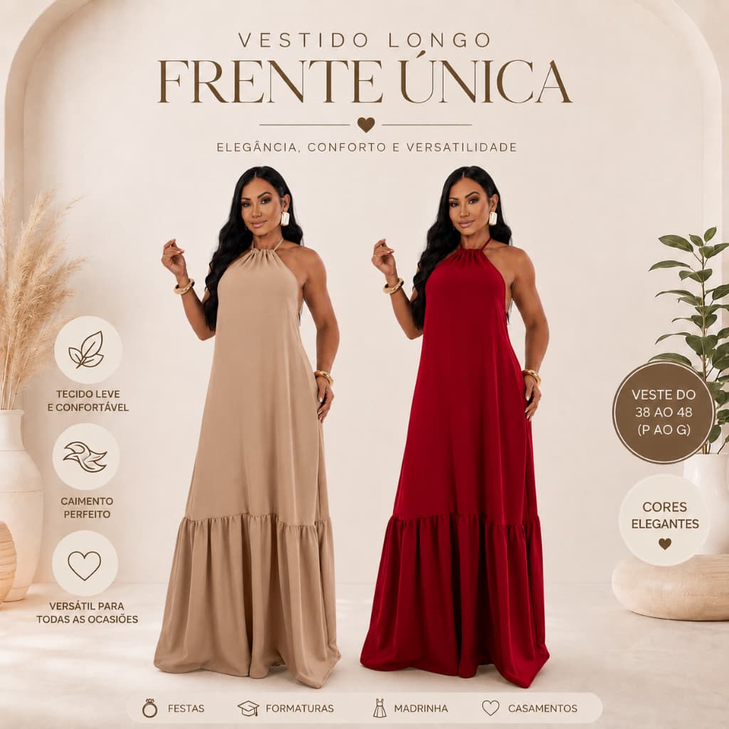 Vestido Costa Nua Básico Longo Feminino Sem Bojo Frente Única Duna