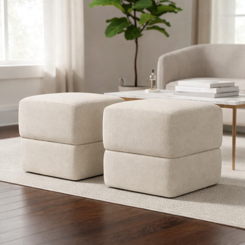 Kit 2 Puffs Decorativos Aloy Bouclé Premium Assento Extra Para Sala Quarto Design Moderno