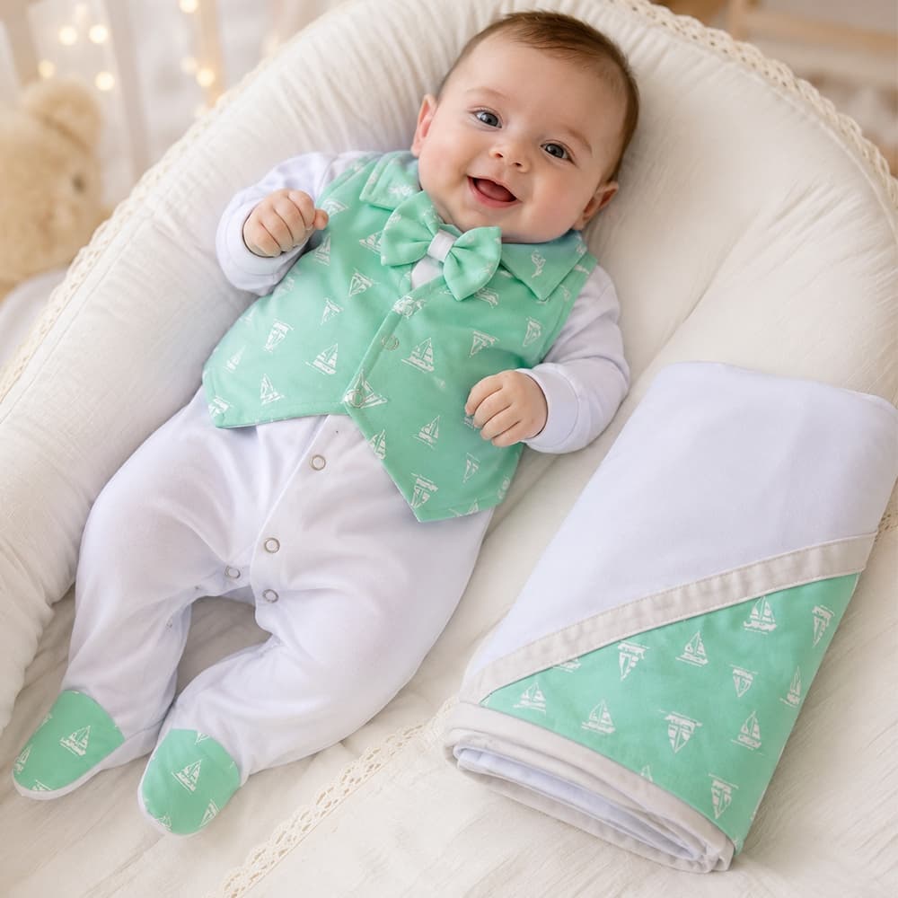 Saída de Maternidade Menino Baby Barquinho Verde 06 Peças